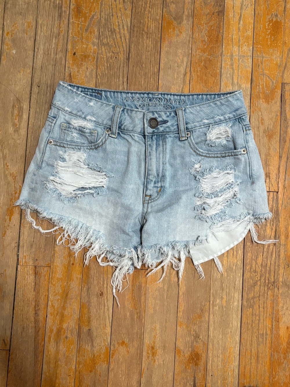 American Eagle Outfitters Light Wash Distressed Denim Cutoff Shorts